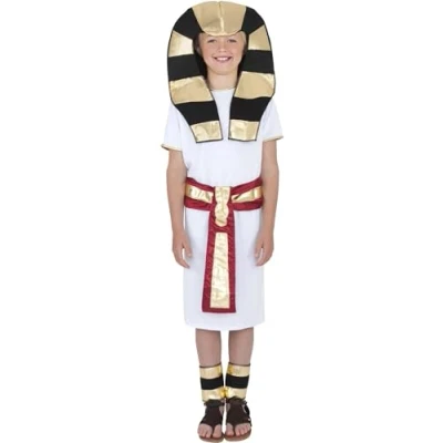 Image of Smiffys Egyptian Costume, White with Robe, Belt, Headpiece &amp; Anklets, Boys Fancy Dress, Ancient Egypt Dress Up Costumes
