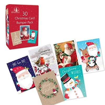 Image of Bumper Box of 30 Christmas Cards 5 Traditional Designs with Envelopes