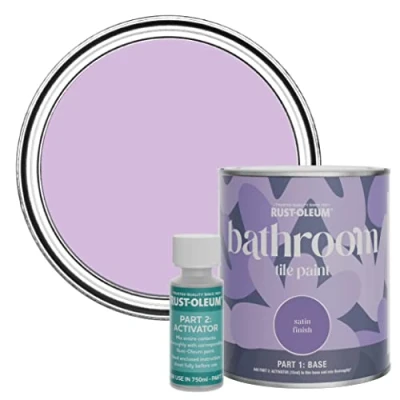 Image of Rust Oleum Purple Water Resistant Bathroom Tile Paint in Satin Finish Violet Macaroon 750ml