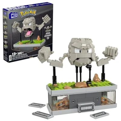Image of MEGA Pokémon Building Toys Set, Mini Motion Geodude with 343 Pieces, 5 Inches Tall, Moving Arms and Mouth, Adult Collectible, HWR79