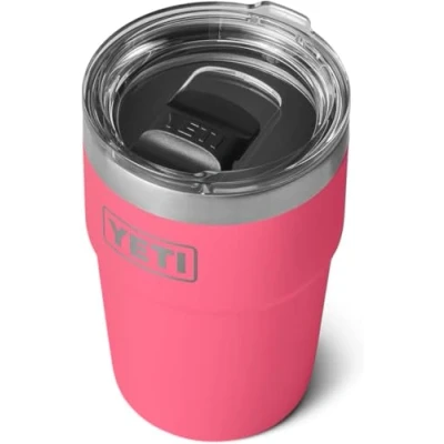 Image of YETI Rambler Cup, Vacuum Insulated Stainless Steel Stackable Cup with Magslider Lid, Tropical Pink, 16 oz (475 ml)