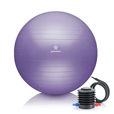 Image of Bodymate Exercise Ball, Sitting Training Ball with Free E Book, Including Air Pump for Fitness, Yoga, Gymnastics, Core Training, a Strong Back, as an Office Chair, Lavender, 75 cm