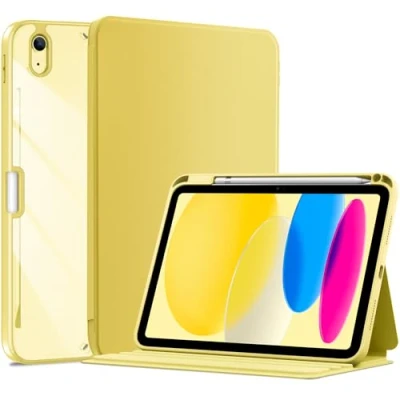 Image of ProCase for iPad 10th Generation Case 10.9 Inch with Pencil Holder 2022, Protective Folio Book Cover Clear Back Gen A2696 A2757 A2777 Yellow