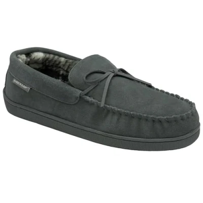 Image of DUNLOP Moccasins Slippers Men Loafers Leather Rubber Sole Memory Foam House Indoor Shoes Gifts For (Grey, UK Footwear Size System, Adult, Men, Numeric, Medium, 10)