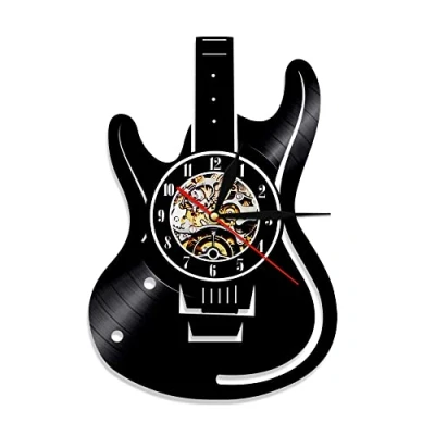 Image of Smotly Vinyl Wall Clock, Guitar Instrument Themed Pattern Music Lover Home Decor Clock Gift.