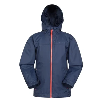 Image of Mountain Warehouse Torrent Kids Waterproof Rain Jacket Taped Seams Raincoat, Lightweight, Breathable, Girls &amp; Boys Rainwear For Autumn, Winter, Wet Weather Dark Blue Size 2 3 Years