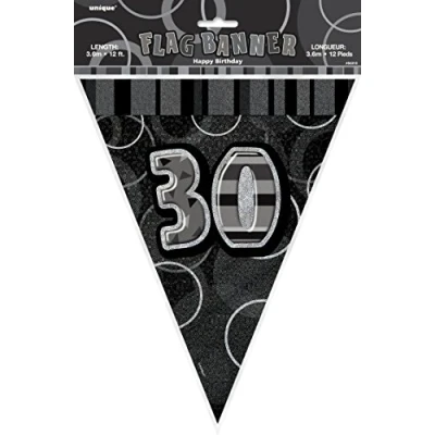 Image of Unique Party 55314 12ft Foil Glitz Black 30th Birthday Bunting Flags