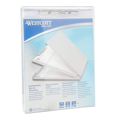Image of Westcott E 17002 00 Aluminium form holder box, A4, with storage compartment and clipboard, top opening
