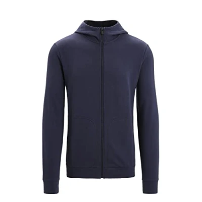 Image of Icebreaker Men&#039;s Central Classic Long Sleeve Zip Hoodie Merino Wool Midlayer Top, up Sweatshirt, Running Top Midnight Navy, L