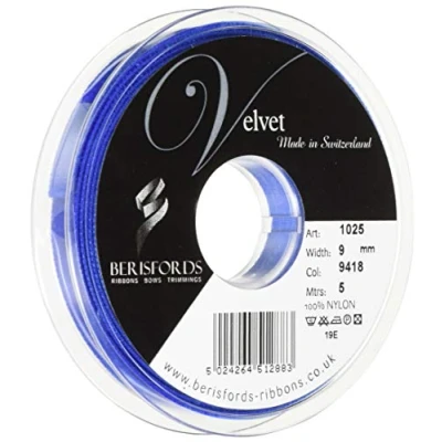 Image of Berisfords Velvet Ribbon, Royal, 10.2 x 1.5 cm