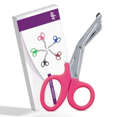 Image of Utility Bandage Scissor Fire Rescue Tuff Cut First Aid Paramedic Trauma Shears Medical Scissors Nurse Nursing CE (Pink 7.5)
