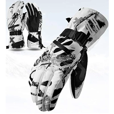Image of CXW Ski gloves Touch Screen Thermal Waterproof Snowboard for Men and Women (White&amp;Gray Graffiti, L)