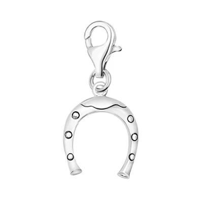 Image of Quiges 925 Sterling Silver Lucky Horse Shoe Lobster Clasp Charm Clip on Pendant