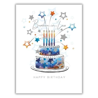 Image of Noel Tatt Brother in Law Birthday Card Cake and Stars Eco Friendly Recyclable