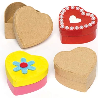 Image of Baker Ross E3917 Heart Shaped Box, for Kids to Paint, Decorate and Personalise Arts Crafts Activities (Pack of 8), Brown, 6 x 2.6 centimetres