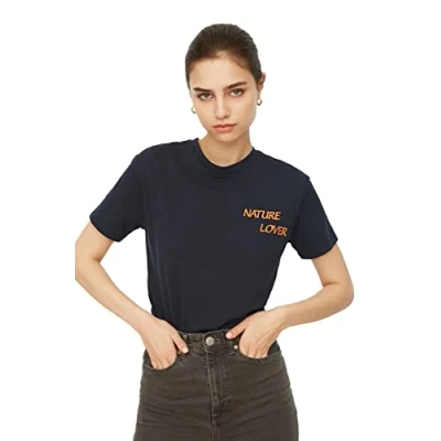 Image of Trendyol Woman Regular fit Basic Crew Neck Knit T Shirt Navy Blue