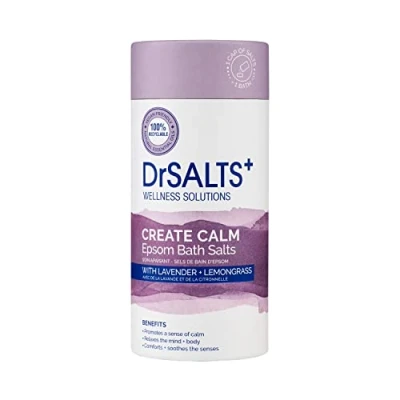 Image of DrSALTS+ Create Calm Epsom Salts Soothing Bath to Relax Body &amp; Mind with Lavender, Chamomile Lemongrass Essential Oils Vegan Cruelty Free, 750g