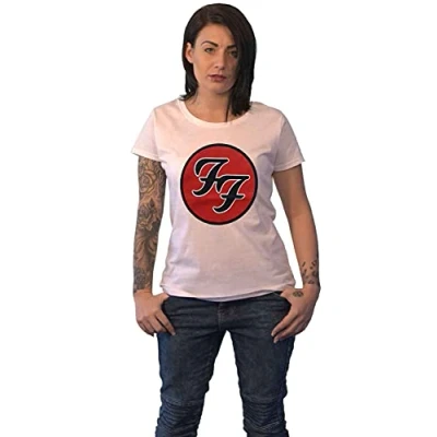 Image of Foo Fighters T Shirt FF Band Logo Official Womens Skinny Fit White XL