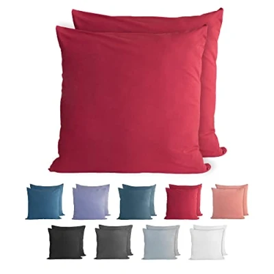 Image of Komfortec 100% cotton cushion covers, set of 2, 80 x cm, super soft premium jersey pillowcase, 150 g/m², cover, Aurora red