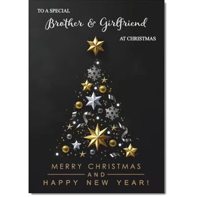 Image of doodlecards Brother and Girlfriend Christmas Card Black Abstract Tree Medium Size for &amp; with Plain Envelope