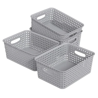 Image of Waikhomes Set of 6 Plastic Kitchen Storage Baskets, Small Weave Cupboard Basket, Grey