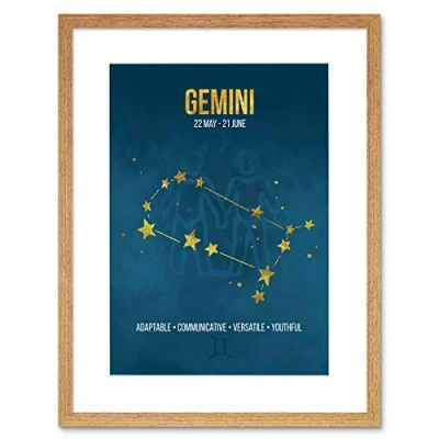 Image of Wee Blue Coo Zodiac Star Sign Birthday Astrology Gemini Framed Wall Art Print