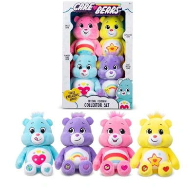 Image of Basic Fun Care Bears Treasure Box: Set of 4 Beanie Plush Toys, Soft &amp; Cuddly, Perfect for Collecting Play, Suitable Boys Girls Ages 3+