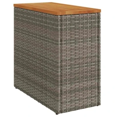 Image of vidaXL Garden Side Table Poly Rattan Outdoor Furniture Rectangular Acacia Wooden Top Weather Resistant Grey Frame 58x27.5x55 cm