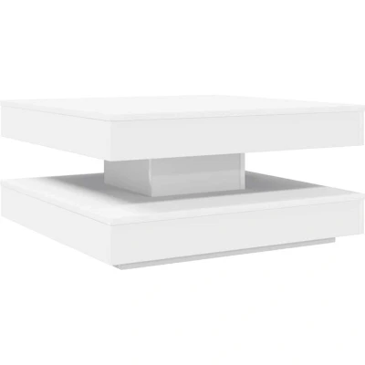 Image of vidaXL white rotatable coffee table engineered wood, 70x70x34.5cm modern accent/side with storage for living room/office