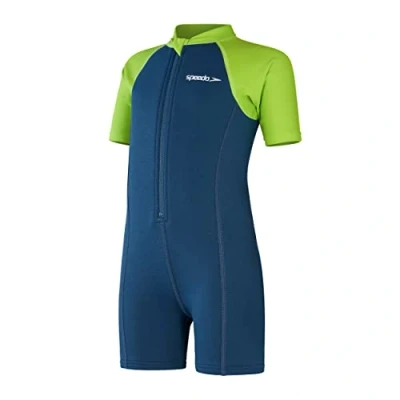 Image of Speedo Infant Boy&#039;s Learn to Swim Essential Wetsuit Neoprene Suit Swimming Lessons Soft Touch Neoprene, Harmony Blue/Green Lizard, 9 12 Months