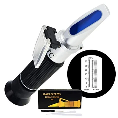 Image of GAIN EXPRESS Beer Brix Refractometer with ATC Optic Dual Scale 0 32% Specific Gravity Wine Wort Making Brewing Fruit Juice Hops Sugar Homebrew Kit