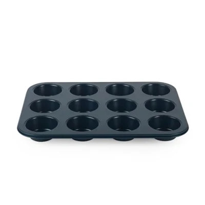 Image of Salter BW10520BRMFOB Indigo 12 Cup Muffin Pan Large Baking Tray, Cake Tin, Healthy Non Stick Coating, PFOA Free, Oven Safe, Long Lasting Bakeware, Strong &amp; Durable Carbon Steel