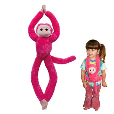 Image of EcoBuddiez Tree Huggers Pink Squirrel Monkey from Deluxebase. 72cm Hanging soft toy made Recycled Plastic Bottles. Eco friendly and cuddly plush perfect gift for kids.