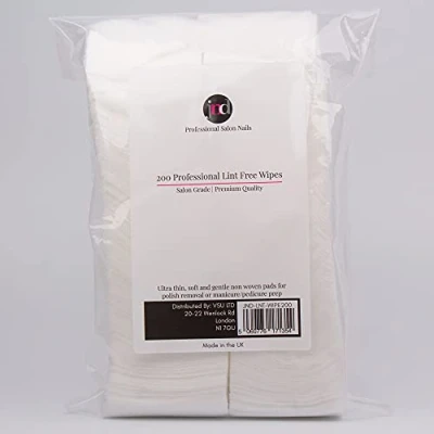 Image of JND Professional 100% Lint Free Absorbent Wipes Pack of 200, Prep, Clean &amp; Finishing Gel Nail Polish Cotton Fabric Pad Wipe
