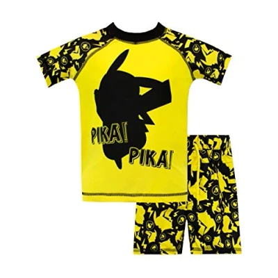 Image of Pokemon Swimming Costume Two Piece Boys Swim Set Pikachu Swimsuit Boys’ Rash Guards 11 12 Years Yellow