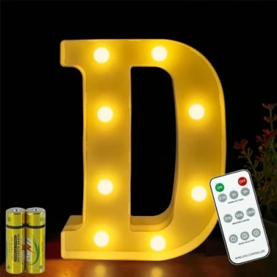 Image of HONPHIER® Letter Lights Decorative LED Alphabet Remote Control Marquee Decoration Light Up Sign Battery Operated for Birthday Party Wedding Receptions Holiday Bar Home Bedroom Bath Decor (D)