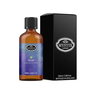 Image of Mystix London Heart Chakra Pure &amp; Natural Essential Oil Blend 100ml for Diffusers, Aromatherapy Massage Blends Perfect as a Gift Vegan, GMO Free