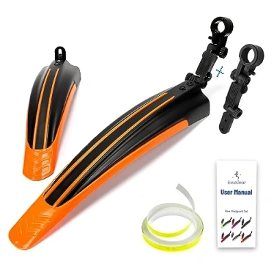 Image of ioutdoor Bike Mudguard Set with 27ft DIY Reflective Tape, Fenders Adjustable,Bicycle Front and Rear Mud Guard Fits for 20&quot;,22&quot;,24&quot;,26&quot;,27&quot;,28&quot; MTB Mountain Road Cycling (Black Orange)