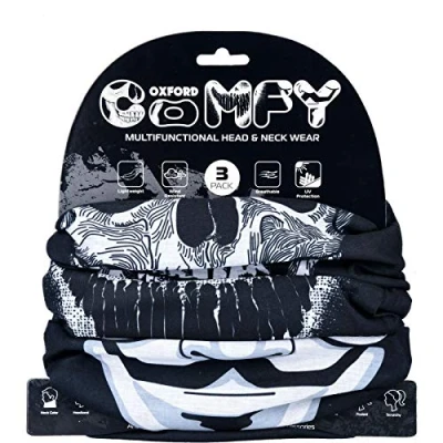 Image of OXFORD Comfy Head Helmet Scarf Neck Warmer. Masks. 3 Pack. and Wear Bike Base Layer. NW147, Black