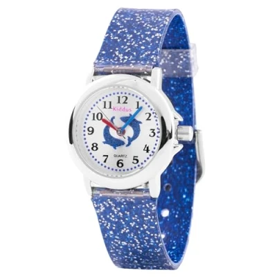 Image of Kiddus. Girl Watch. with Glitter. Kids Watch for Girls. Exercises to Learn The Time. Watches Easy Read. Sparkly. from 4+ Years. Blue Whales.