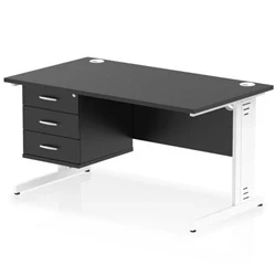 Image of Impulse 1400x800 Desk Black/White Cable Managed Leg 3 Dr Fixed Ped