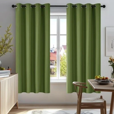 Image of Deconovo Curtains Green Super Soft Solid Thermal Insulated Eyelet Bedroom Blackout for Boys 46 x 54 Inch 1 Pair