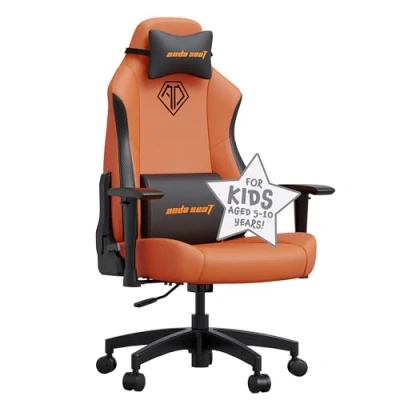 Image of Anda Seat Phantom Kids Gaming Chair Ages 5 10 Ergonomic Video Game Chairs, Small Reclining Computer for Boys &amp; Girls, Neck Lumbar Pillows Children&#039;s Orange PVC Leather Junior Desk