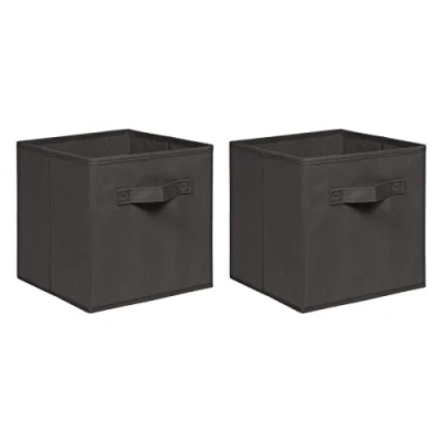 Image of NICEME Foldable Storage Boxes,Non Woven Fabric Box Set of 2,Storage Drawers for Cube Unit,26.5x26.5x28 cm (Strip Grip,Dark Grey)
