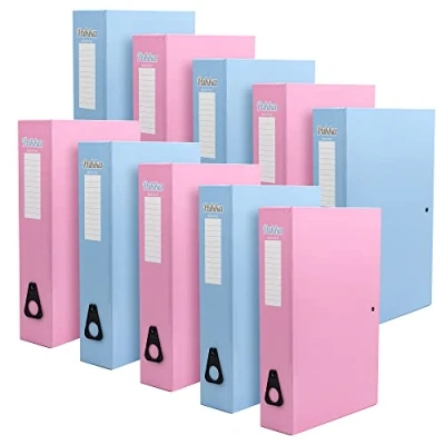Image of Pukka Pad, Pastel Box Files 10 Pack 70mm Spine with Interior Paper Lock Mechanism and Push Catch for High Capacity Document Storage 37 x 24mm, Pink Blue