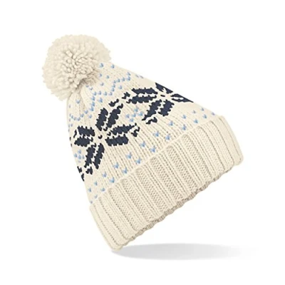 Image of Beechfield Fair Isle Snowstar® Beanie Off White/Navy/Sky Blue