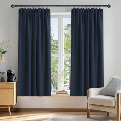 Image of Deconovo Blackout Curtains Super Soft Thermal Insulated Energy Saving Pencil Pleat for Bedroom 52x54 Inch Navy Blue 2 Panels
