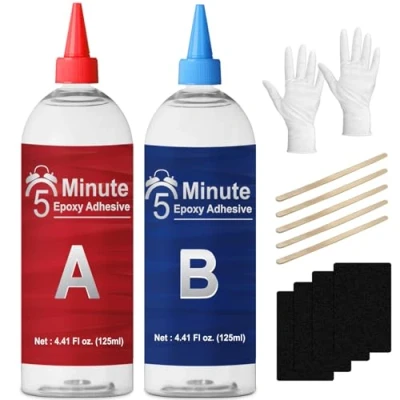 Image of LAMXIN 5 Minutes Epoxy Glue 8.5oz, Tough Durable Heat Resistant Resin Glue, Quick Cure Clear 2 Part for Metal, Wood, Tile, Most Plastics &amp; More