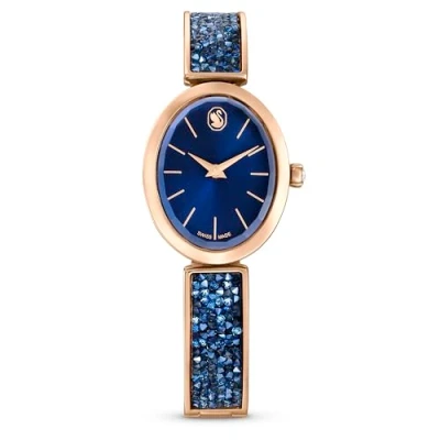 Image of Swarovski Crystal Rock Oval Watch, Metal Bracelet with Blue Sunray Dial in a Rose Gold Tone Finish, from the Collection
