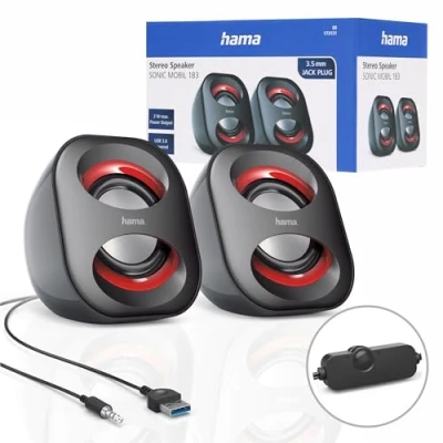 Image of Hama PC Speakers x2, USB3.0 3.5 mm Jack, 3 Watt Active Black/Red